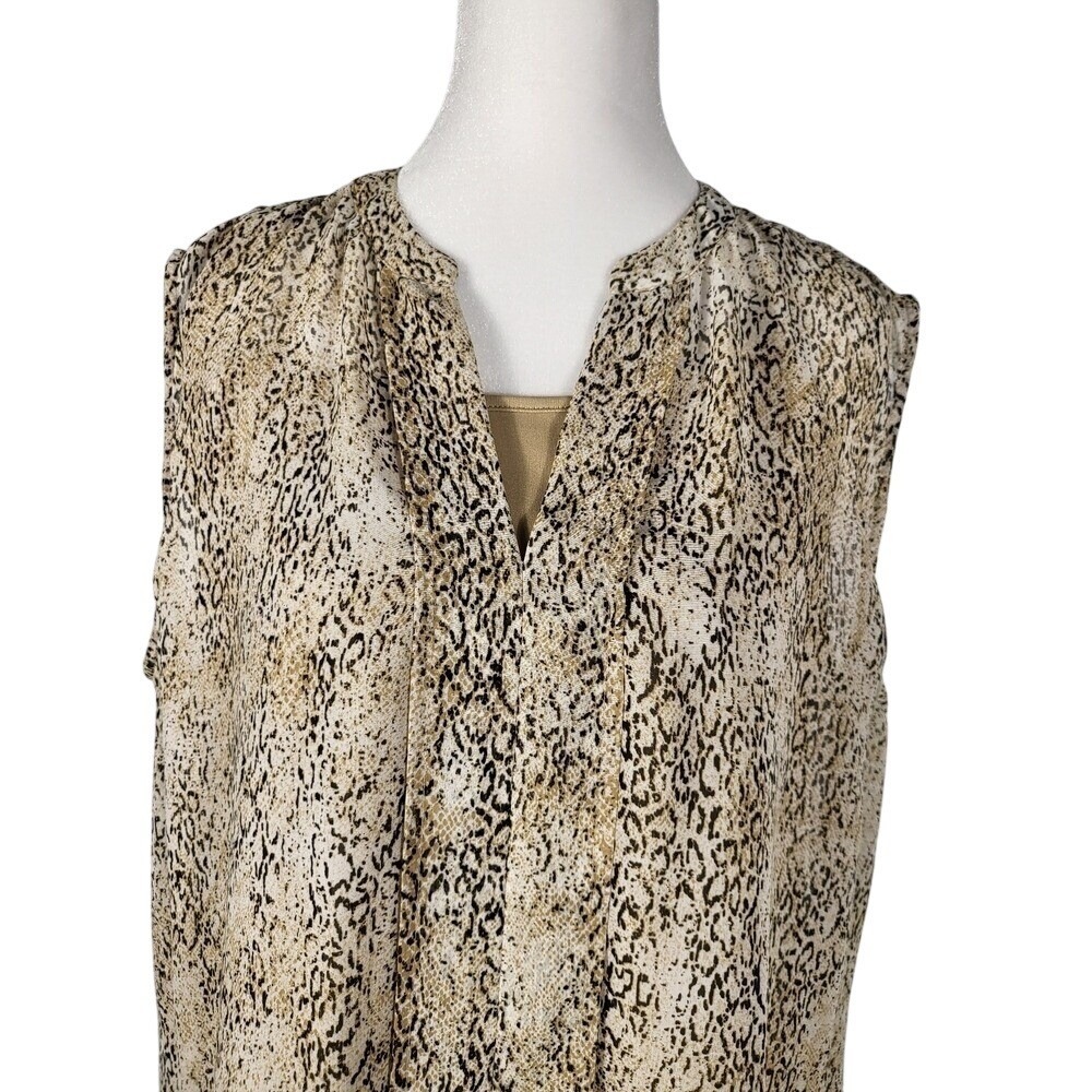 Investment Sleeveless Blouse Animal Print V Neck Casual Tank Top Size XL